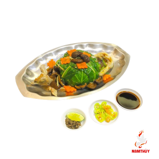 Gà Hấp Cải Bẹ Xanh Và Nấm Đông Cô 